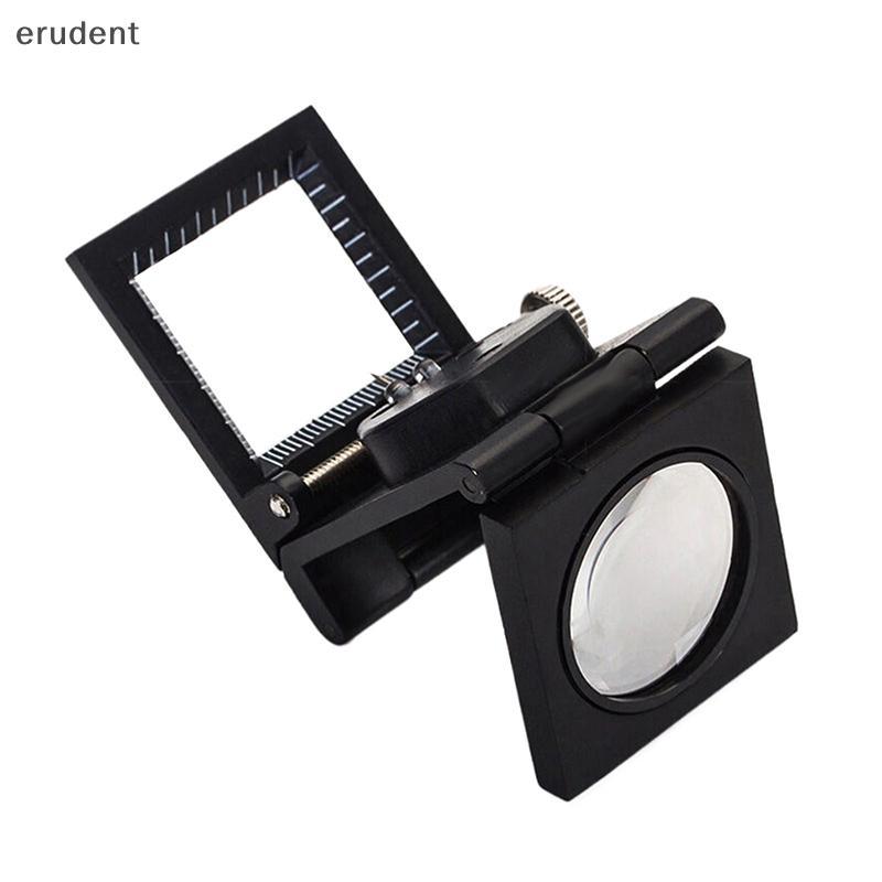 Erudent 1PC 10X โลหะพับแว่นขยายเดสก์ท็อปแว่นขยายเครื่องมือวัดพร้อมไฟ LED Scale ใหม่