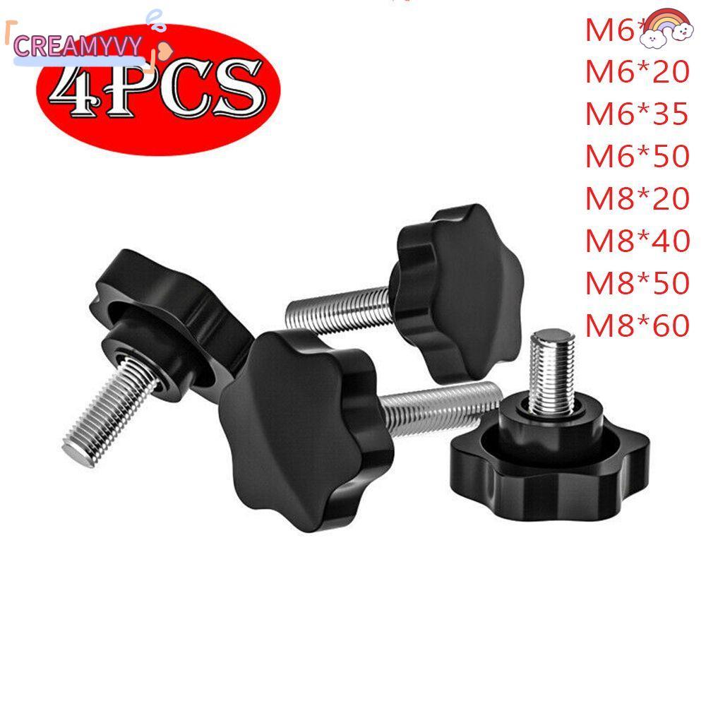 CREAMYVY 4PCS Star Knob Grips เกลียวสีดํา M6 M8 เหล็กคาร์บอน