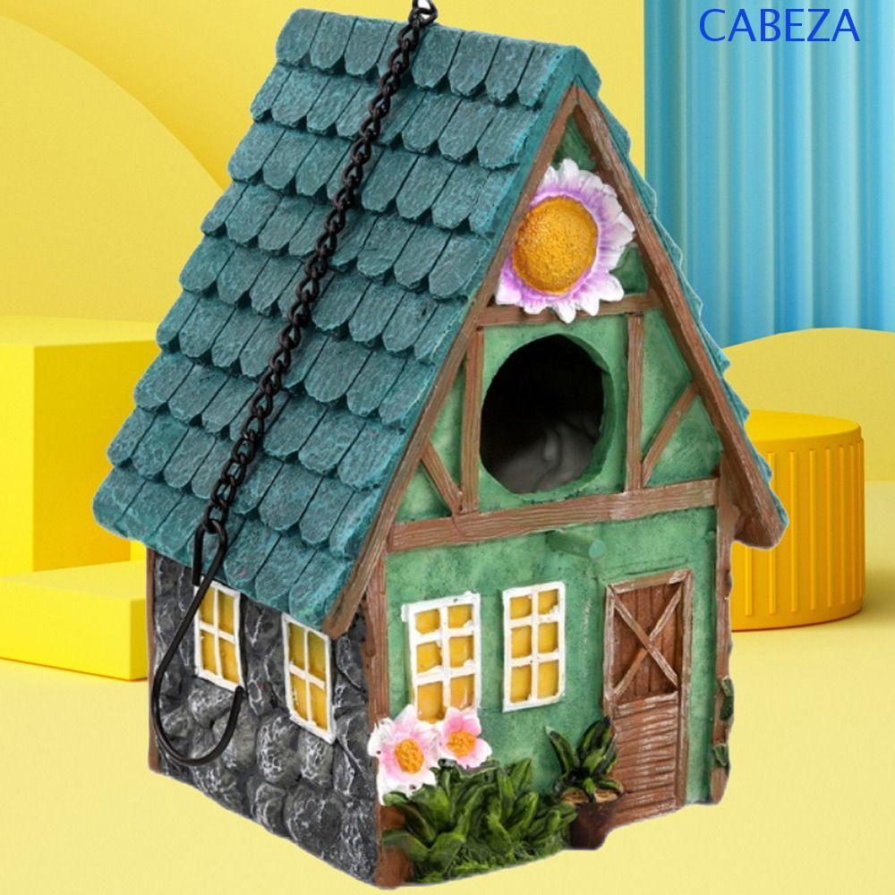 CABEZA บ้านนก, Hand-Painted แขวน Bird Nesting House, ตกแต่งสวนเรซิ่นกันฝนแฟชั่นกระท่อมนก Patio