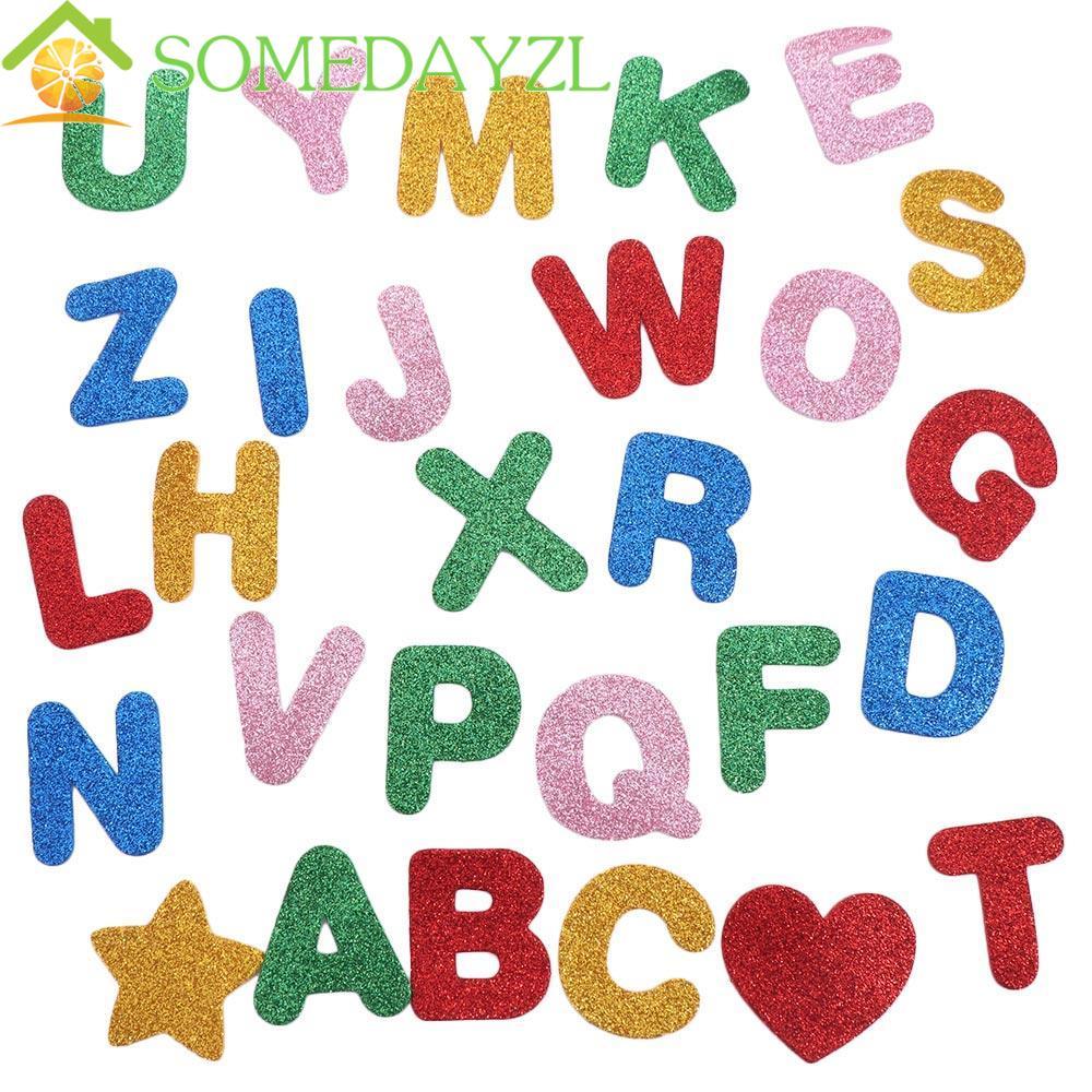 SOMEDAYZL สติ๊กเกอร์ตัวอักษรแวววาว AZ โฟมติดผนัง Self-กาว ตกแต่งห้องเรียน