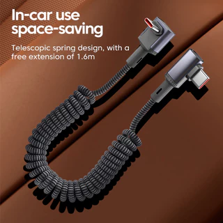 Twitch สปริงแบบพับเก็บได้ USB/ Type C Bend Spring Data Cable 100W ชาร์จเร็วสุด Dual Type-C สายชาร์จมือถือ
