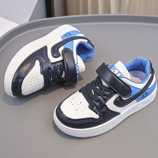 รองเท้าผ้าใบหนังสีขาวระบายอากาศสำหรับเด็ก รองเท้ากีฬาแบบแบนส…