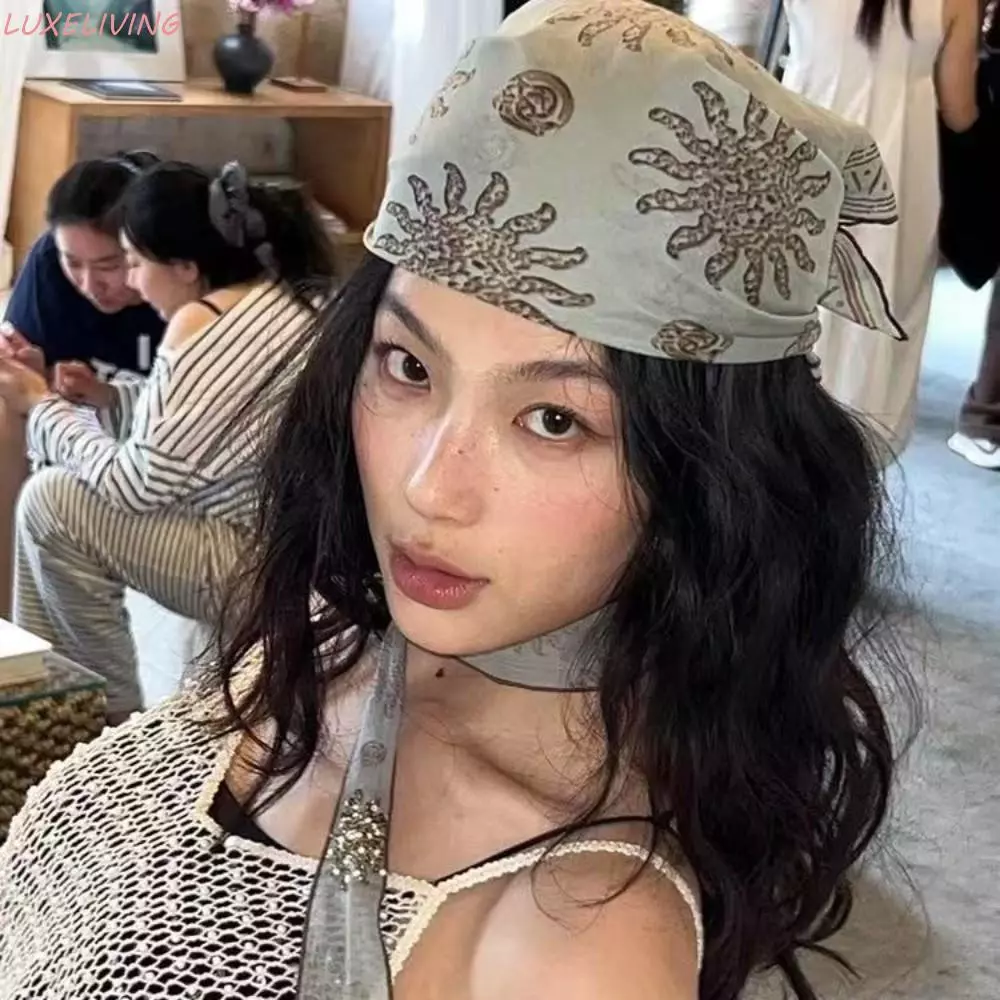 LUXELIVING พิมพ์ผ้าพันคอผม, Y2K Soft Wrap Square Headscarf, Turban อุปกรณ์เสริมผ้าพันคอเรียวแถบคาดศีรษะผม Band Punk ผ้าพันคอสุภาพสตรี