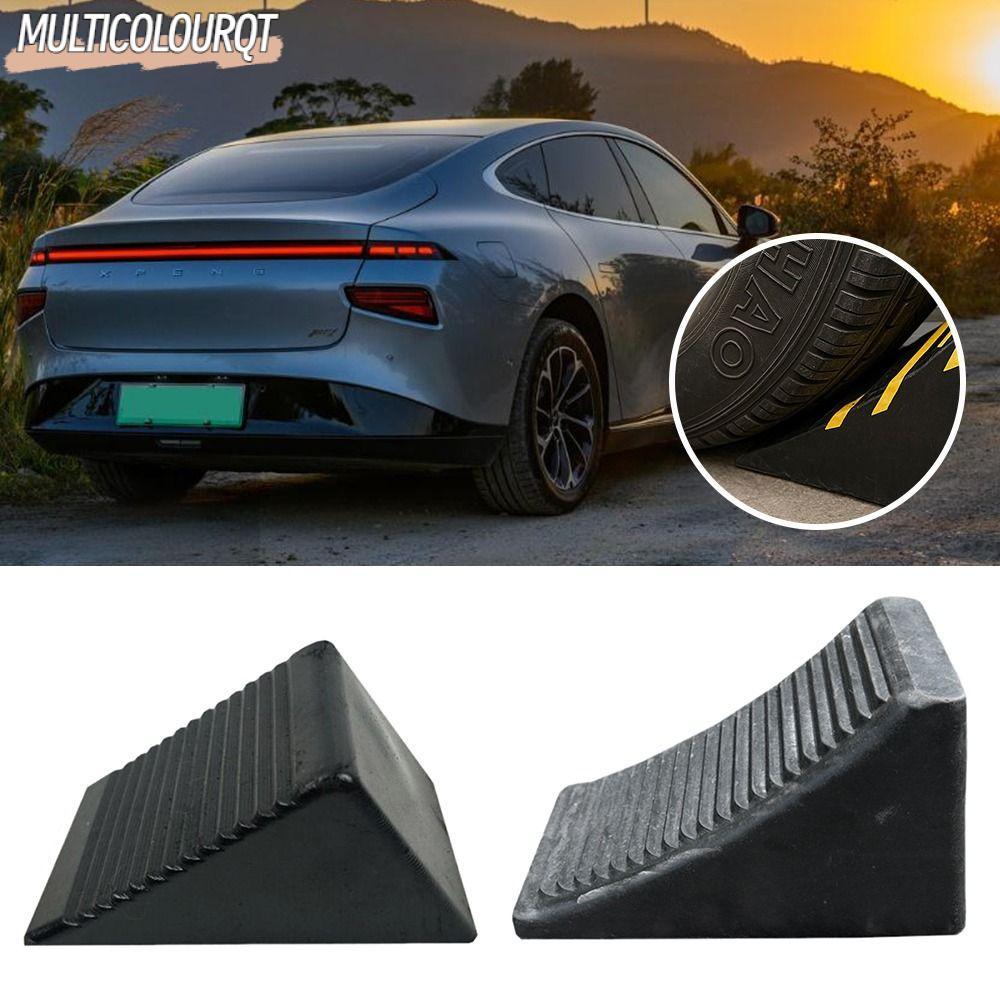 MULTICOLOURQT ล้อ Chocks, ยางทนทานสามเหลี่ยมการออกแบบลาดยาง Slips Stopper, Stable Parking Aid สีดํา 