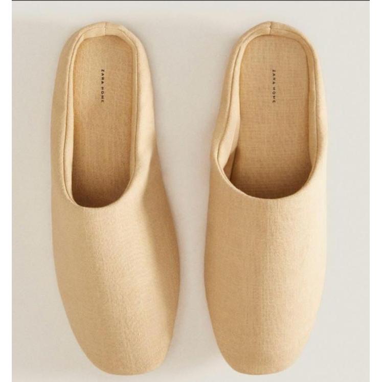 รองเท้าแตะผ้าฝ้าย Zara Home สีเบจ - รองเท้าแตะสําหรับนอนในบ้าน