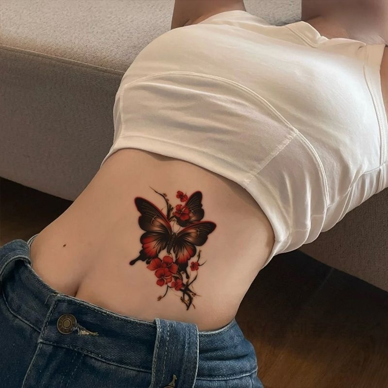 สติกเกอร์ลายสักชั่วคราวดีไซน์ผีเสื้อดอกพลัม สำหรับงาน.party และการประพรมส่วนบุคคล พยายามคงทนหลายวัน - รูปที่ 4