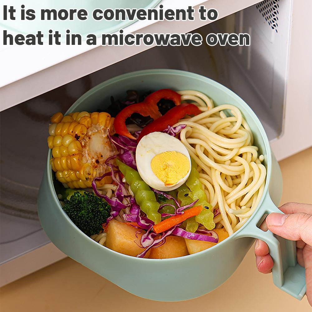 Ramen Cooker Ramen Bowl Set ตะเกียบความจุขนาดใหญ่ไมโครเวฟ Ramen Cooker ฟางข้าวสาลี K3b8