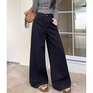 Yoka ไซซ์ S-3XL กางเกงยีนส์ สไตล์เกาหลี แนววินเทจ เท้ากว้าง สวยๆเก๋ๆ Clothing Jean Lady ผู้หญิง