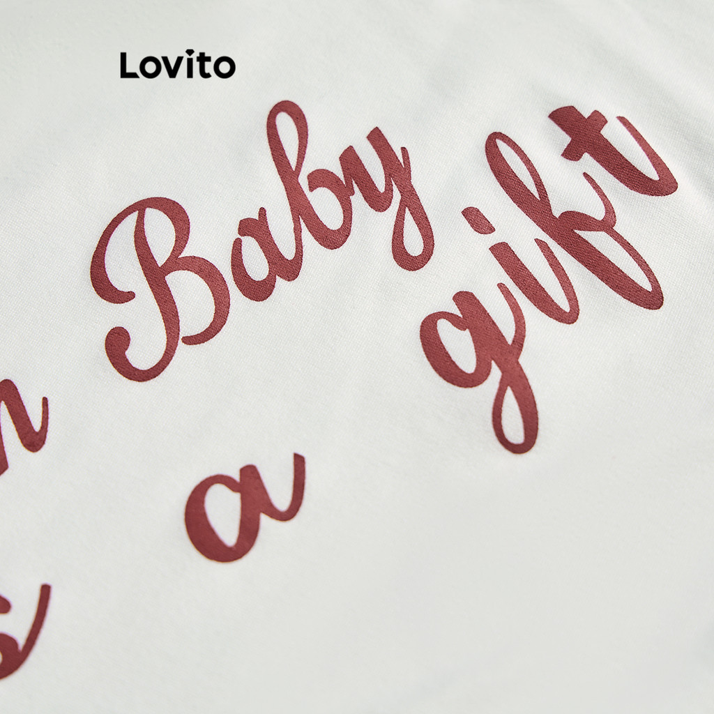 Lovito เสื้อยืดลายตัวอักษรน่ารักไม่สมมาตรสำหรับผู้หญิง L122AD019 - รูปที่ 3