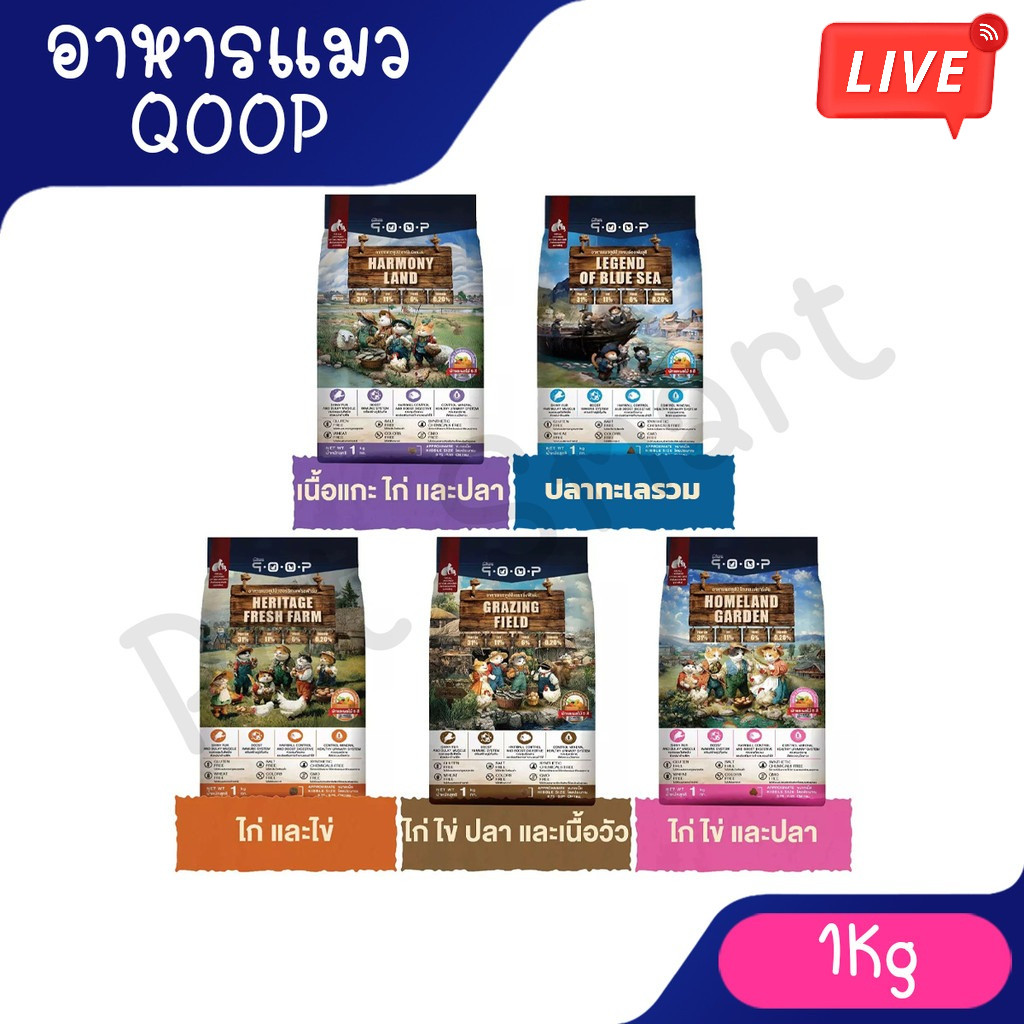 Live ( 1 Kg ) QOOP คูปป์ อาหารแมว สูตร Gluten Free สำหรับแมวทุกช่วงวัย