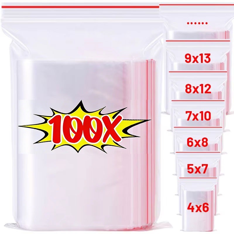 100 ชิ้น/แพ็ค ถุงเก็บของพลาสติกใส / ถุงซิปปิดผนึกหนา / ถุงบรรจุภัณฑ์เครื่องประดับอาหาร