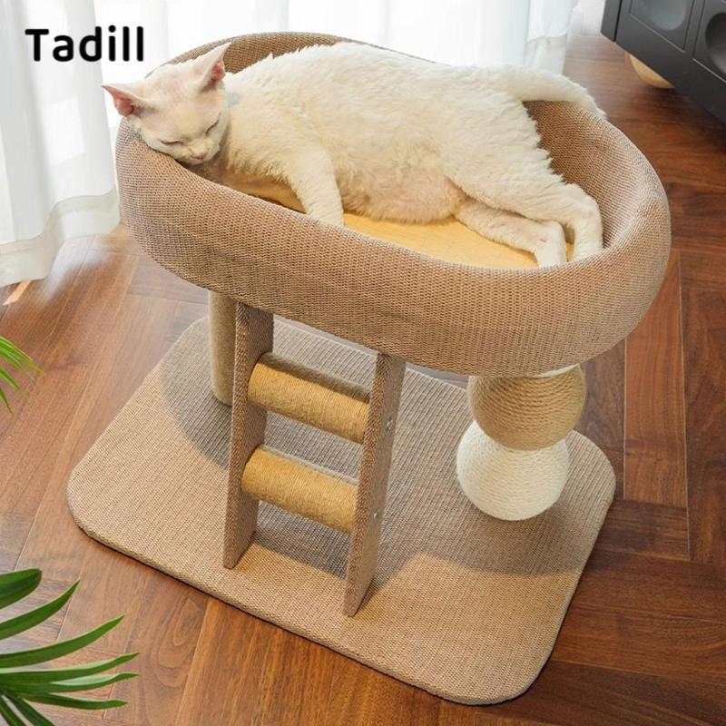[negjsg] Cat Tower Wood Sisal Scratcher เฟอร์นิเจอร์มัลติฟังก์ชั่นสําหรับลูกแมวกิจกรรมเตียงและแมวอพาร์ทเมนต์