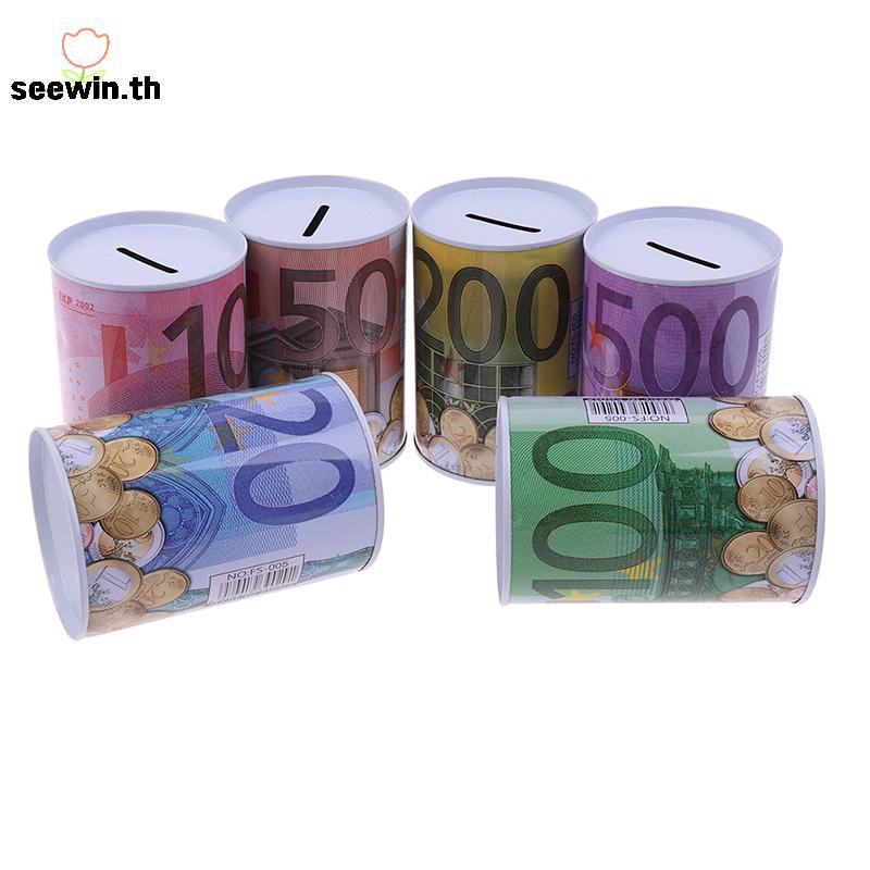 Seewin Euro Dollar Money Box ปลอดภัยกระบอก Piggy Bank Bank สําหรับเหรียญกล่องฝากเงิน th