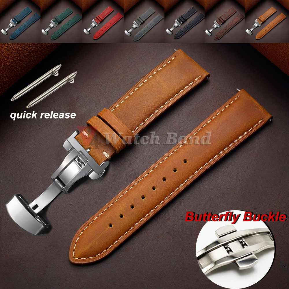 Genuine Calfskin Leather Band for Omega Watch Band for Seiko 14/16/18/20/22/24mm Butterfly Buckle Stitching Brown Strap