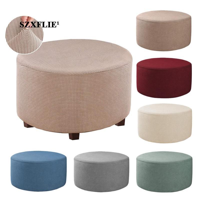 [Szxflie1] Elastic Ottoman Round Covers Stretch Storage Ottoman Slipcover Protector Spandex