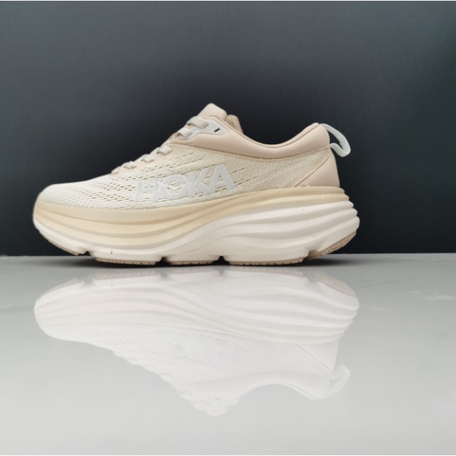 ใหม่ H-0-KA ONE ONE Bondi8 Shock Absorption รองเท้าบุรุษและสตรีรองเท้าวิ่ง Wheat Khaki 1PUJ