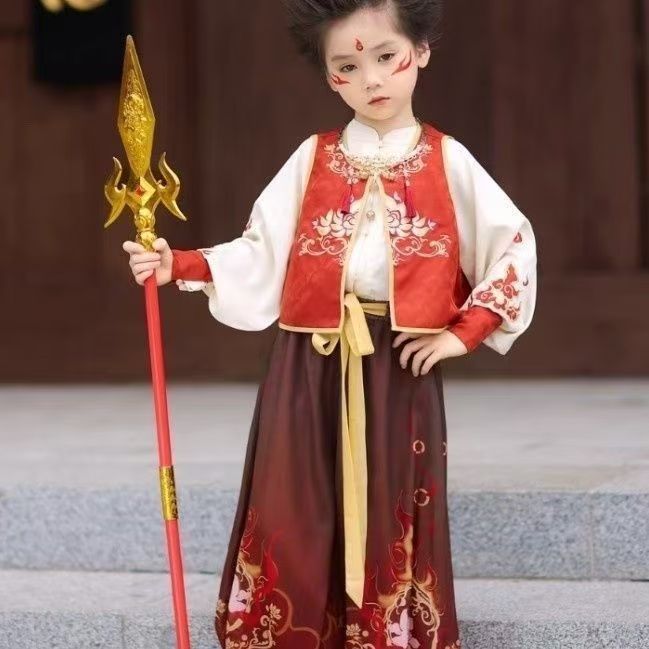 เด็ก Hanfu Nezha เสื้อผ้าชุดจีนอินเทรนด์สาวฤดูใบไม้ผลิฤดูร้อน Nezha เสื้อผ้าชาย Nezha แขนสั้น Hanfu