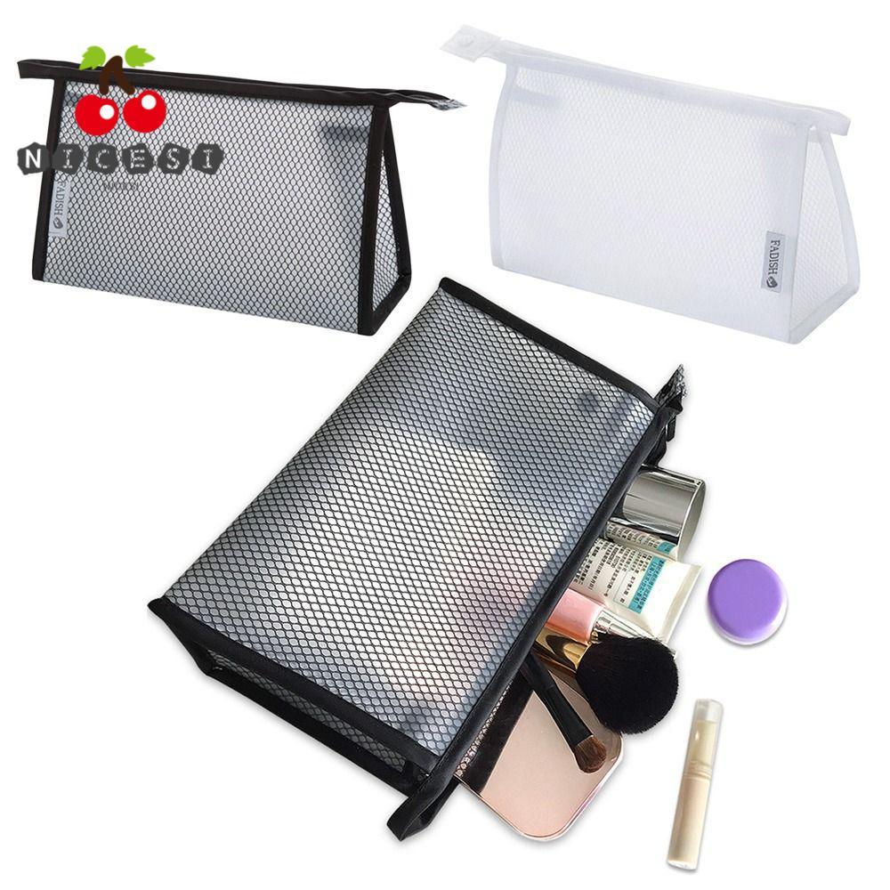 NICESI Makeup , กระเป๋าเครื่องสําอางซิปตาข่าย EVA, กระเป๋าเก็บความงามกันน้ําสีดํา/สีขาวผู้หญิง