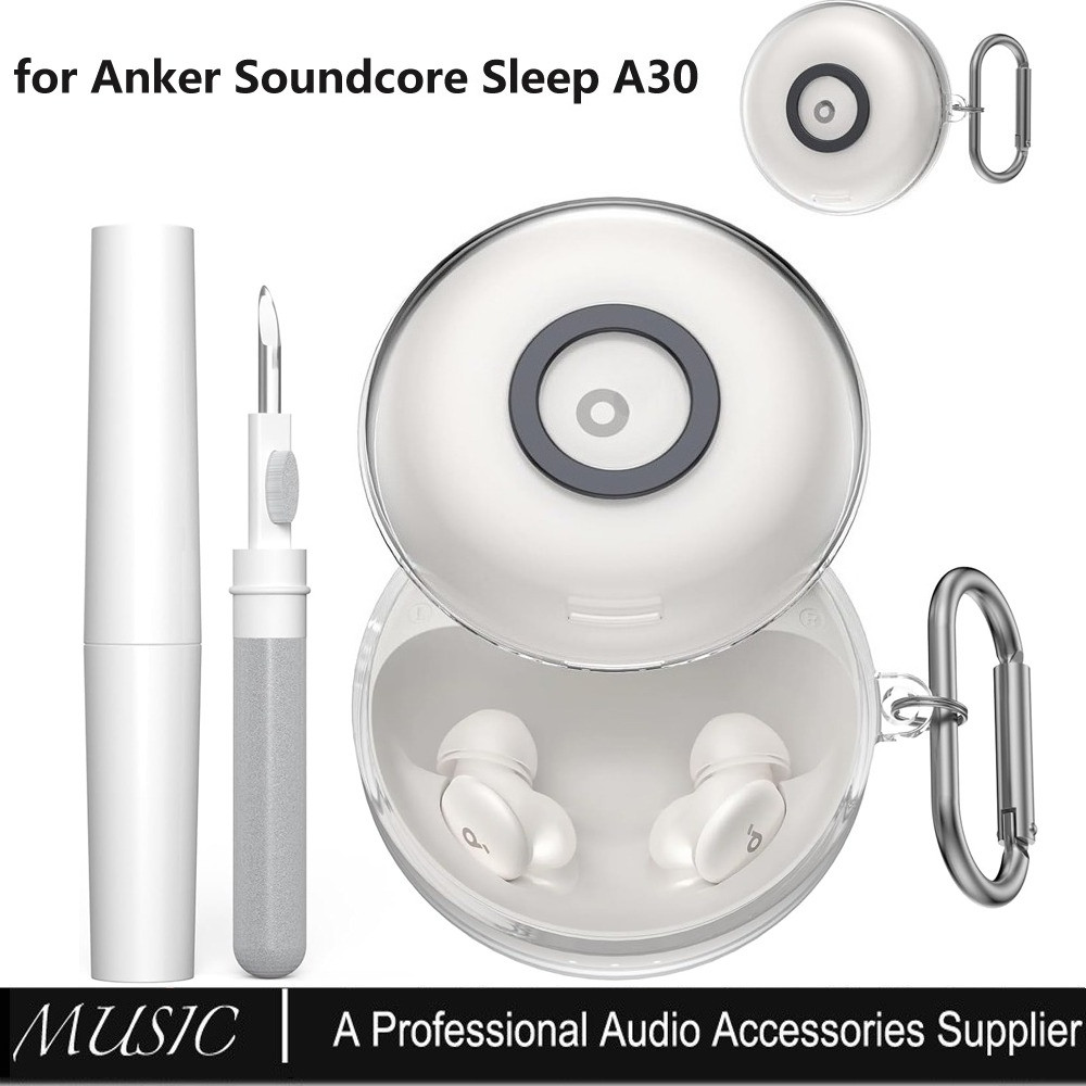 สําหรับ Anker Soundcore Sleep A30 กรณีพร้อม Carabiner และชุดปากกาทําความสะอาด, เคสป้องกัน TPU ใสป้องกันรอยขีดข่วน