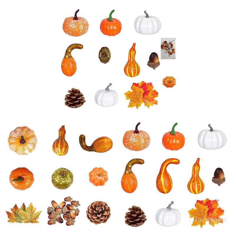 Loner ฟักทองประดิษฐ์ Maple Leaves Pine Cones Acorns ชุดผักฟักทองปลอม