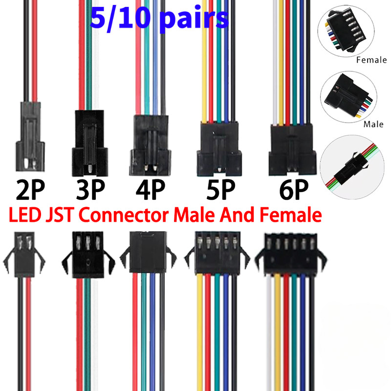 5/10 คู่ 2Pin 3Pin 4Pin 5Pin 6Pin LED JST Connector ชาย/หญิงสายไฟ LED Strip Plug Connector สายไฟสําห