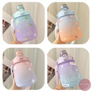 ขวดน้ำ 1.3 ลิตร สีทูโทน พร้อมหลอดซิลิโคน ล้างใช้ซ้ำได้ หูหิ้ววางมือถือได้ มีสายสะพาย พกพาง่าย แถมสติกเกอร์