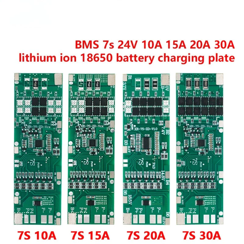 BMS 7S 24V 10A 15A 20A 30A Li-ion 18650 แบตเตอรี่ชาร์จพร้อมฟังก์ชั่นสมดุลวงจรสั้น/อุณหภูมิป้องกัน