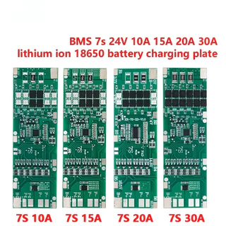 BMS 7S 24V 10A 15A 20A 30A Li-ion 18650 แบตเตอรี่ชาร์จพร้อมฟังก์ชั่นสมดุลวงจรสั้น/อุณหภูมิป้องกัน