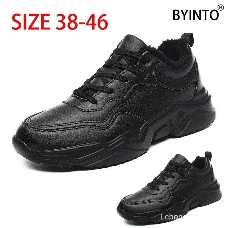 ขนาดใหญ่ 38-46 กลางแจ้งกันน้ําหนัง Man วิ่งกีฬารองเท้าแพลตฟอร์มสีดํารองเท้าผ้าใบรองเท้า Trainers เดิ
