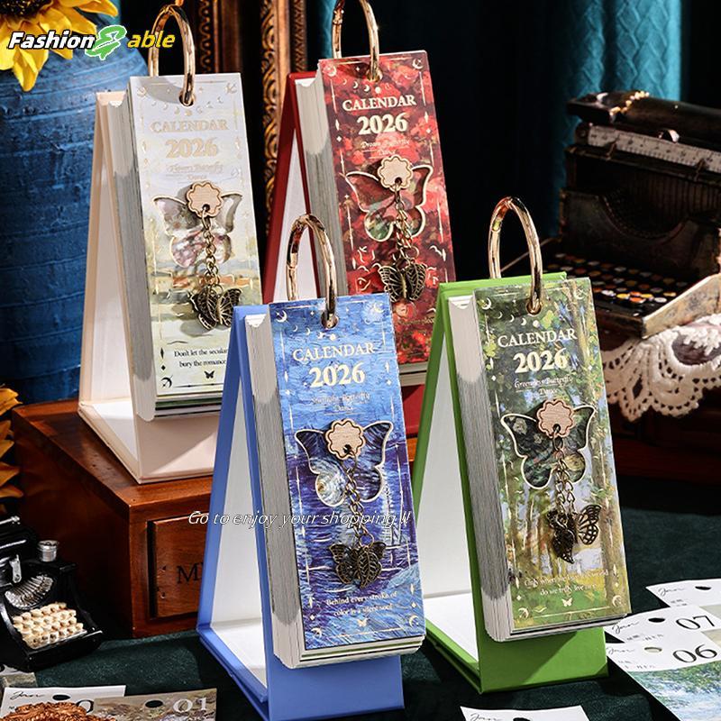 Fashion.shop03 2026 ปฏิทินตั้งโต๊ะ Vintage ภาพวาดสีน้ํามันคําคมสร้างแรงบันดาลใจ One-Way Page Turn Da