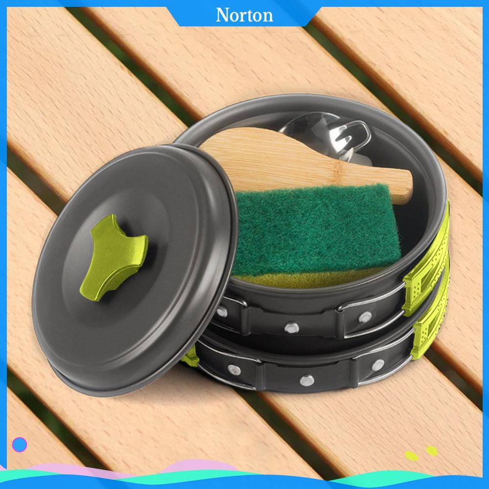 ❦HW 11 ชิ้น Camping เครื่องครัว Mess ชุด Non-Stick น้ําหนักเบาหม้อ Pan ชามชุดอุปกรณ์ทําอาหารกลางแจ้ง