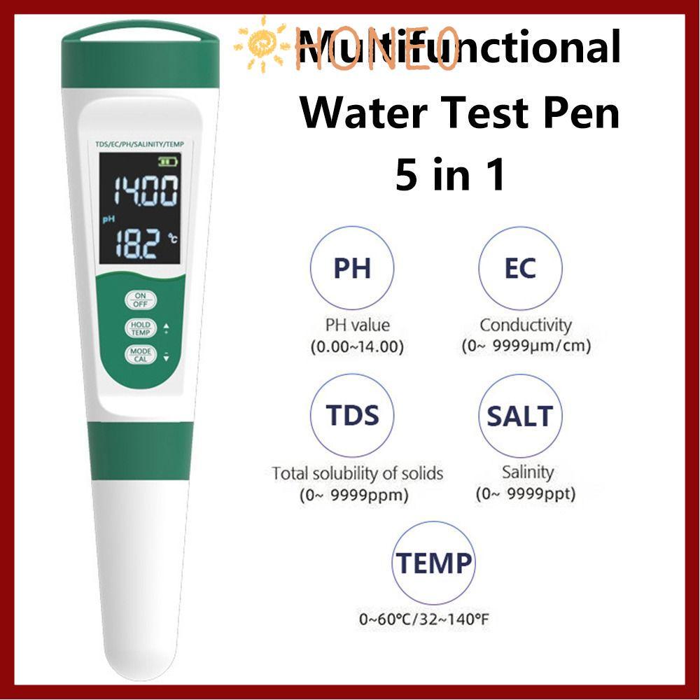 HONE ปากกาทดสอบน้ํา, 0-9999PPM ปากกาทดสอบคุณภาพน้ําแบบดิจิตอล, จอแสดงผล LCD กันน้ํา 5 in1 PH Meter