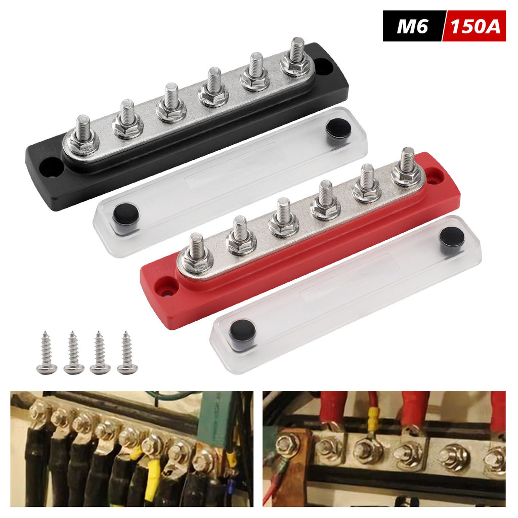 150A Power Distribution Block 48V Bus Bar Terminal Block 6 x M6 Terminal Studs Marine Bus Bar พร้อมฝ