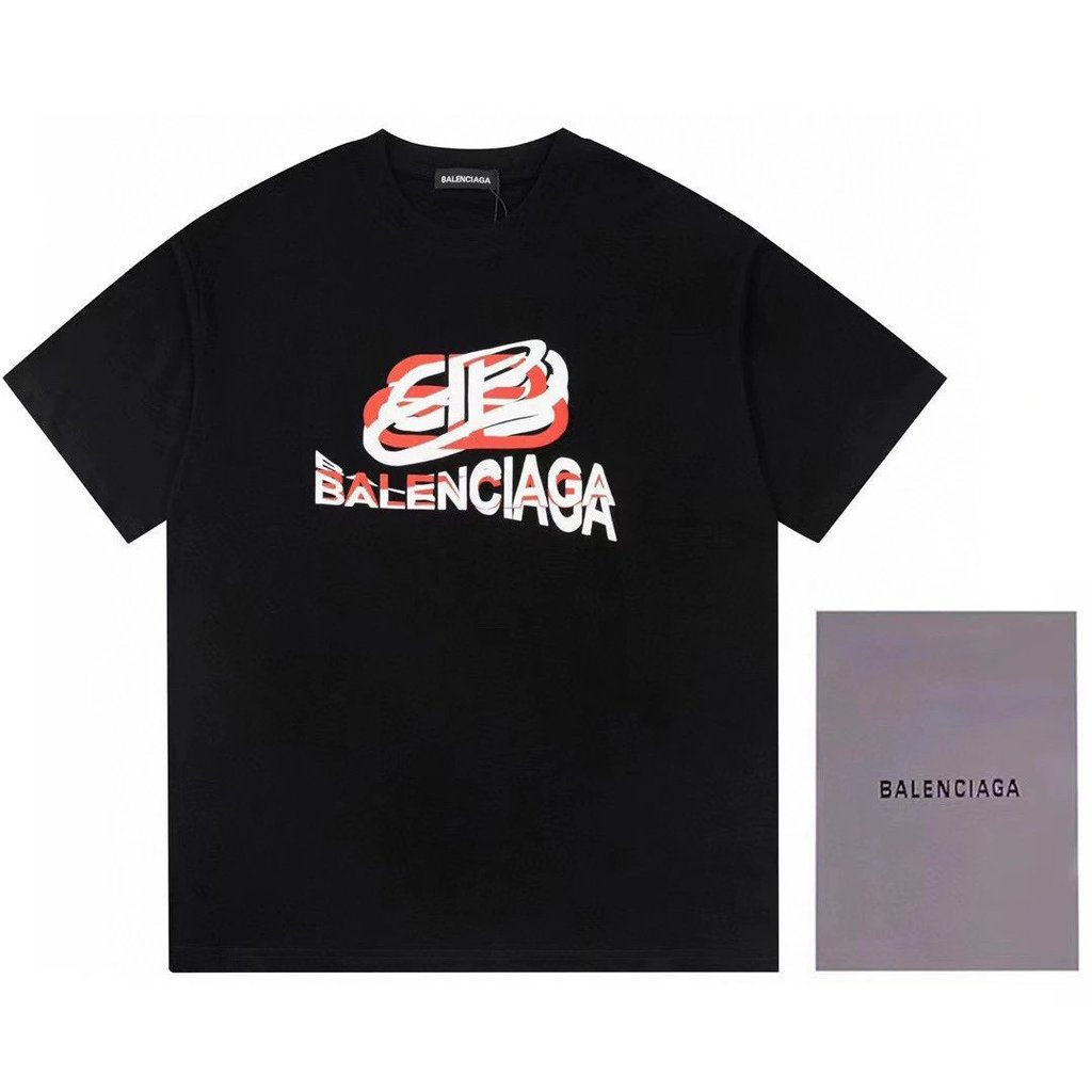 BALENCIAGA/BALENCIAGA คลาสสิกรอบคอแขนสั้นเสื้อยืดผู้ชายผู้หญิงสไตล์มาใหม่ 2026 ต้นฤดูใบไม้ผลิสไตล์ให
