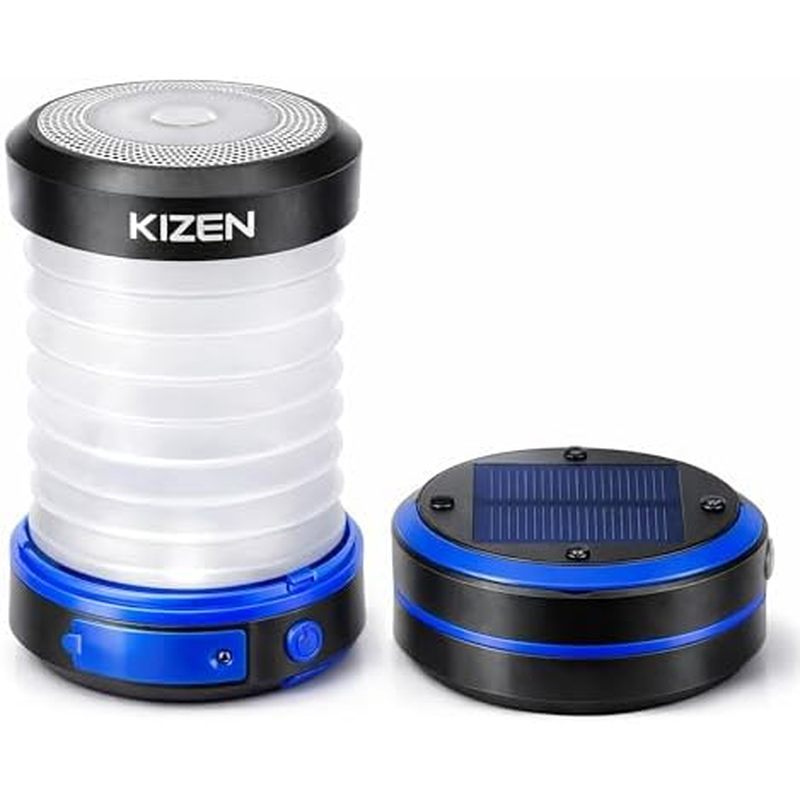 Kizen โคมไฟกลางแจ้งโซล่าเซลล์ - พร้อมปลั๊กและสามารถชาร์จบатเตอรีได้ - ไฟ LED แบบพับได้ ใช้เป็นไฟเต็น