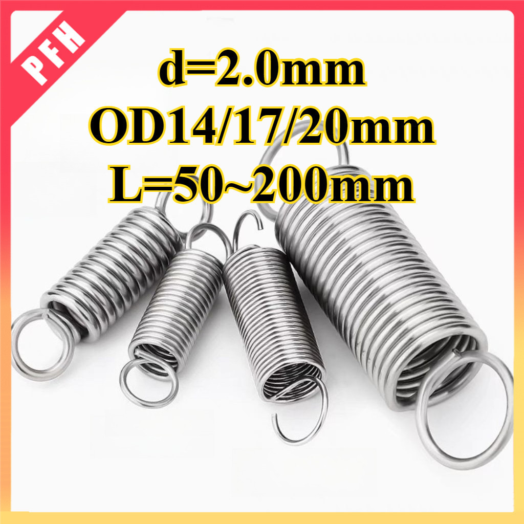 304 สแตนเลส สปริงแรงดึง/สปริง d=2.0mm,OD14/17/20mm,L=50~200mm สปริงดึงพร้อมตะขอ ทาประตูโรงรถ bunning