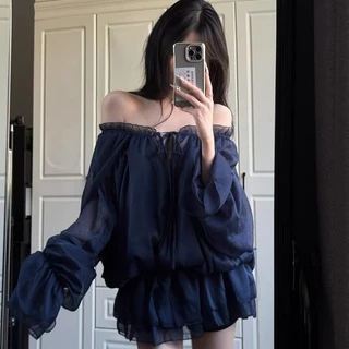 NOVA-ชีฟอง เสื้อสุภาพสตรี คอปก สีทึบ ผูกขึ้น ประเภทรุ่นหลวม หวาน ความสง่างาม แฟชั่นฤดูร้อน