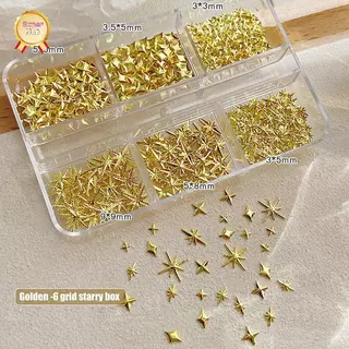 SuperNail 6 กริด Metallic Gold Silver Nail Art Rhinestones Decor เล็บ Charms Flatba Starburst Pentagrams อัญมณีเล็บอุปกรณ์เสริม Vary