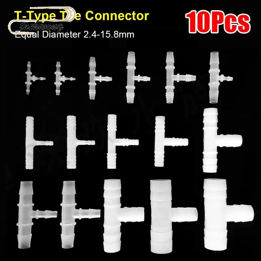 TECHWONG 10 ชิ้น T-Type Tee Connector, 1.6-15.8 มิลลิเมตร Equal เส้นผ่านศูนย์กลาง 3 ทาง, PP PE ท่อพล