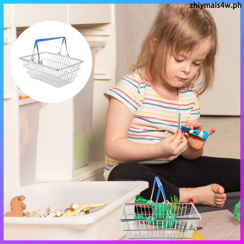 Kids Mini Metal Shopping Basket ตะกร้าเก็บขนาดกะทัดรัดสําหรับของเล่นและร้านขายของชําเล่น zhiymais4w