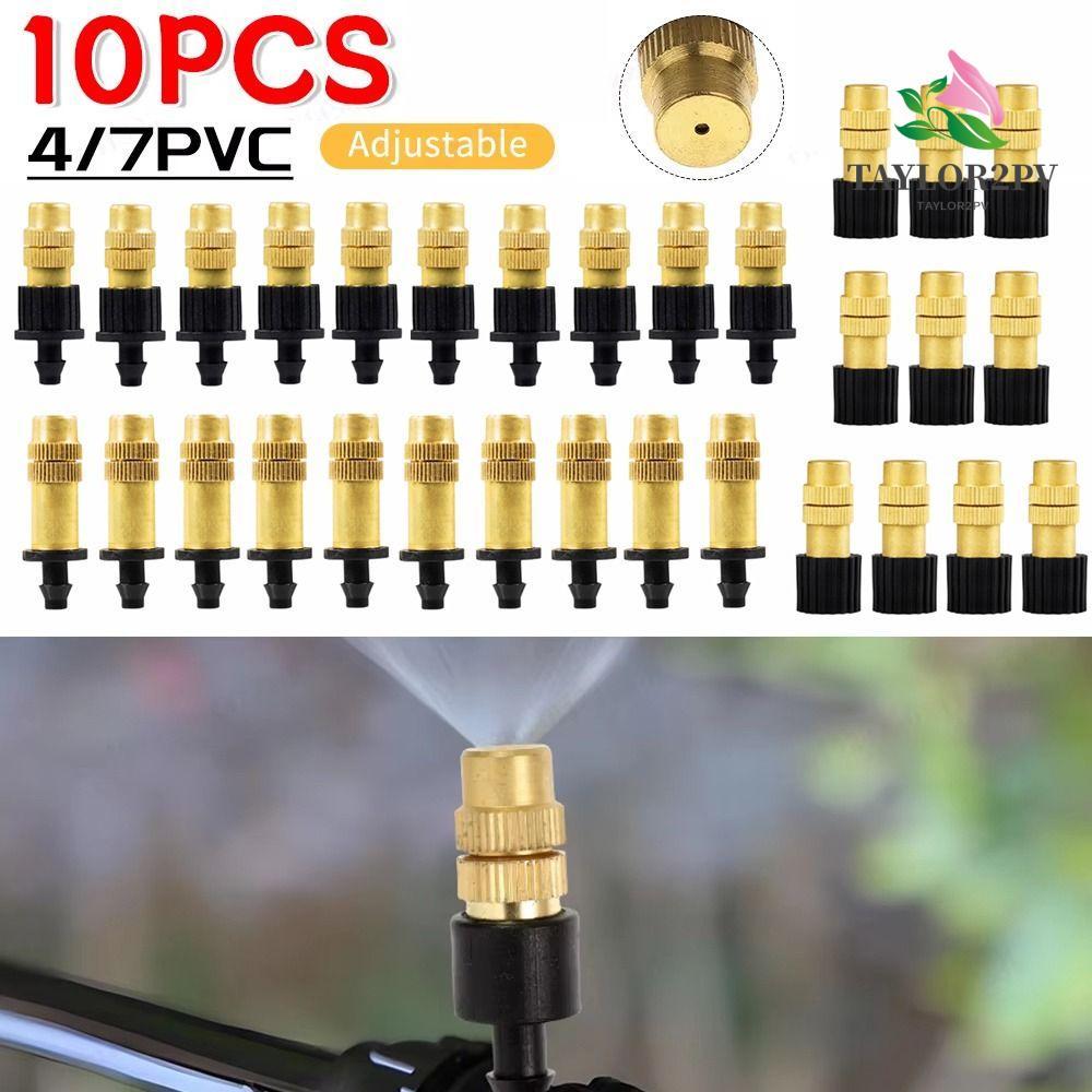 TAYLOR2PV 10 ชิ้น Misting หัวฉีด, 4/7 มม.ท่อ Atomizing ออกแบบ Atomizer หัวฉีด, Sprinkler ปรับสเปรย์ทองเหลืองก่อสร้างชลประทานหัวฉีดสวนชลประทาน