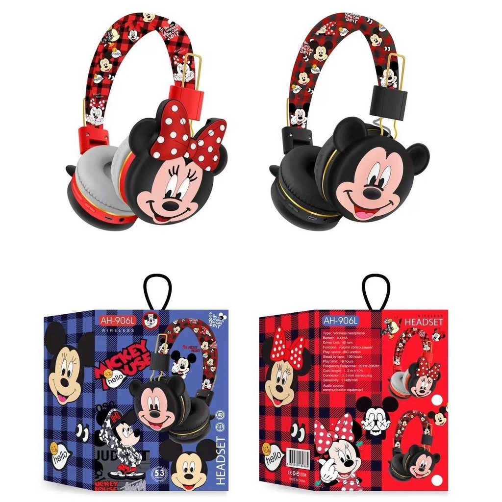 AH-906L ชุดหูฟังการ์ตูน Mickey Minnie Image ชุดหูฟังสเตอริโอน่ารักเรียบง่าย 6309