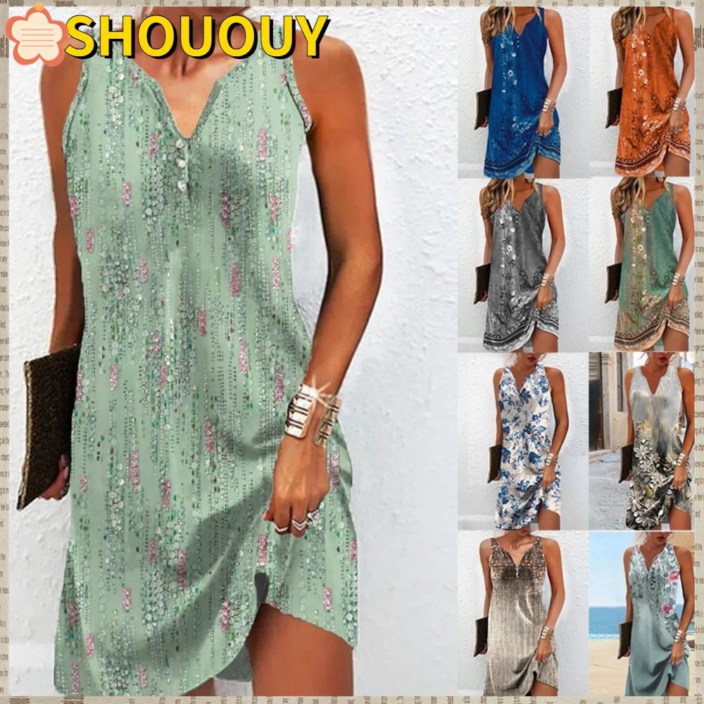 SHOUUY ชุดสตรี, ฤดูร้อน V คอชุดโบฮีเมียน, แฟชั่นหลวมบิกินี่ Cover-Ups ชุดลําลองชายหาด