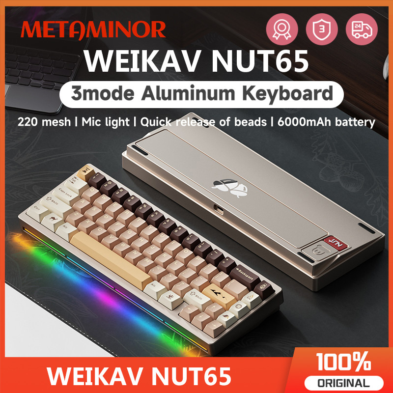 WEIKAV Nut65 อลูมิเนียมคีย์บอร์ดไร้สาย RGB Hot Swap บลูทูธแบบมีสาย 2.4g คีย์บอร์ดแบบกําหนดเองสําหรับ