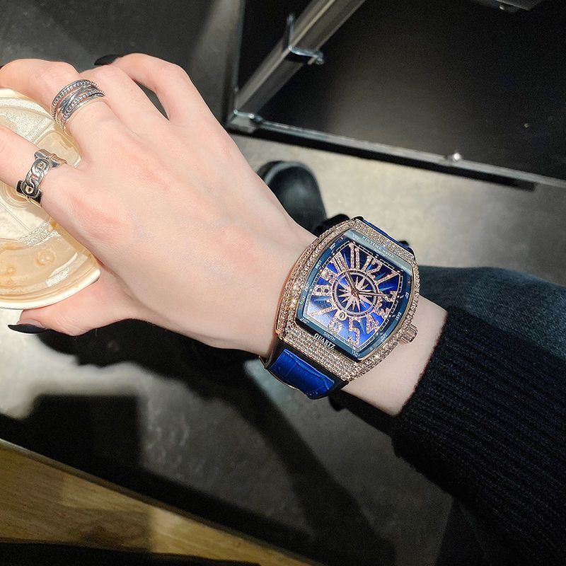 Influencer Richard fm Frank Watch Mens Wine Barrel Muller Gypsophila Full Diamond นาฬิกาคู่ นาฬิกาผู