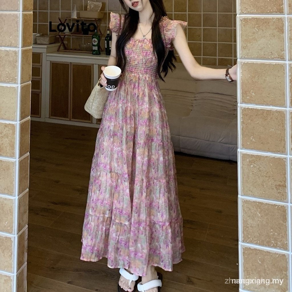 Lovito Boho Ditsy ดอกไม้ Smock Ruffle Tiered ชั้น Frill ชุดผู้หญิง LNE16012 VOPB Y1VJ QFKF 6BRS OYH8