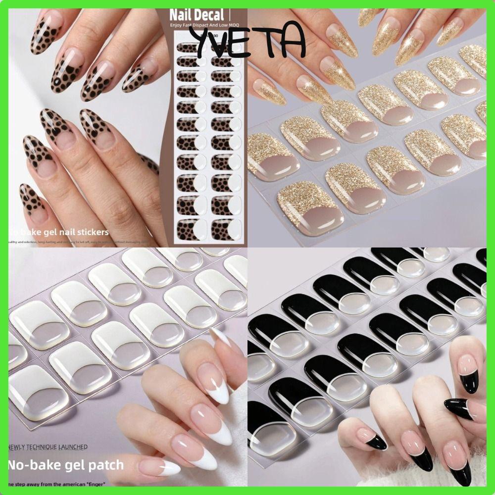 YVETA Semi-Cured Nail Wraps, Long Lasting Full Cover Gel Nail Stickers, INS อินเทรนด์ 22Strips Semi 
