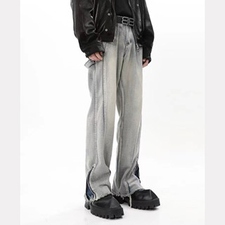 กางเกงยีนส์เอวสูงทรงหลวม แบบซิปรุ่นใหม่ สไตล์โมเดิร์น