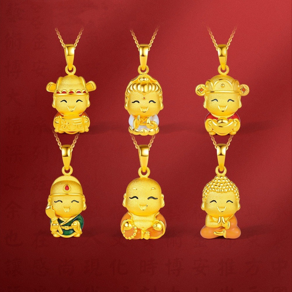 Hot Sale#Vietnamese gold-plated cute Buddha enamel ingot fortune pendant necklace, gold-plated brass
