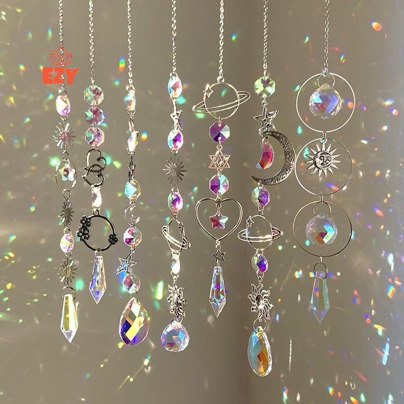 EZY แขวนคริสตัลจี้ Garden Suncatcher กระดิ่งลม Rainbow Prism คริสตัลสําหรับตกแต่งหน้าต่างใหม่
